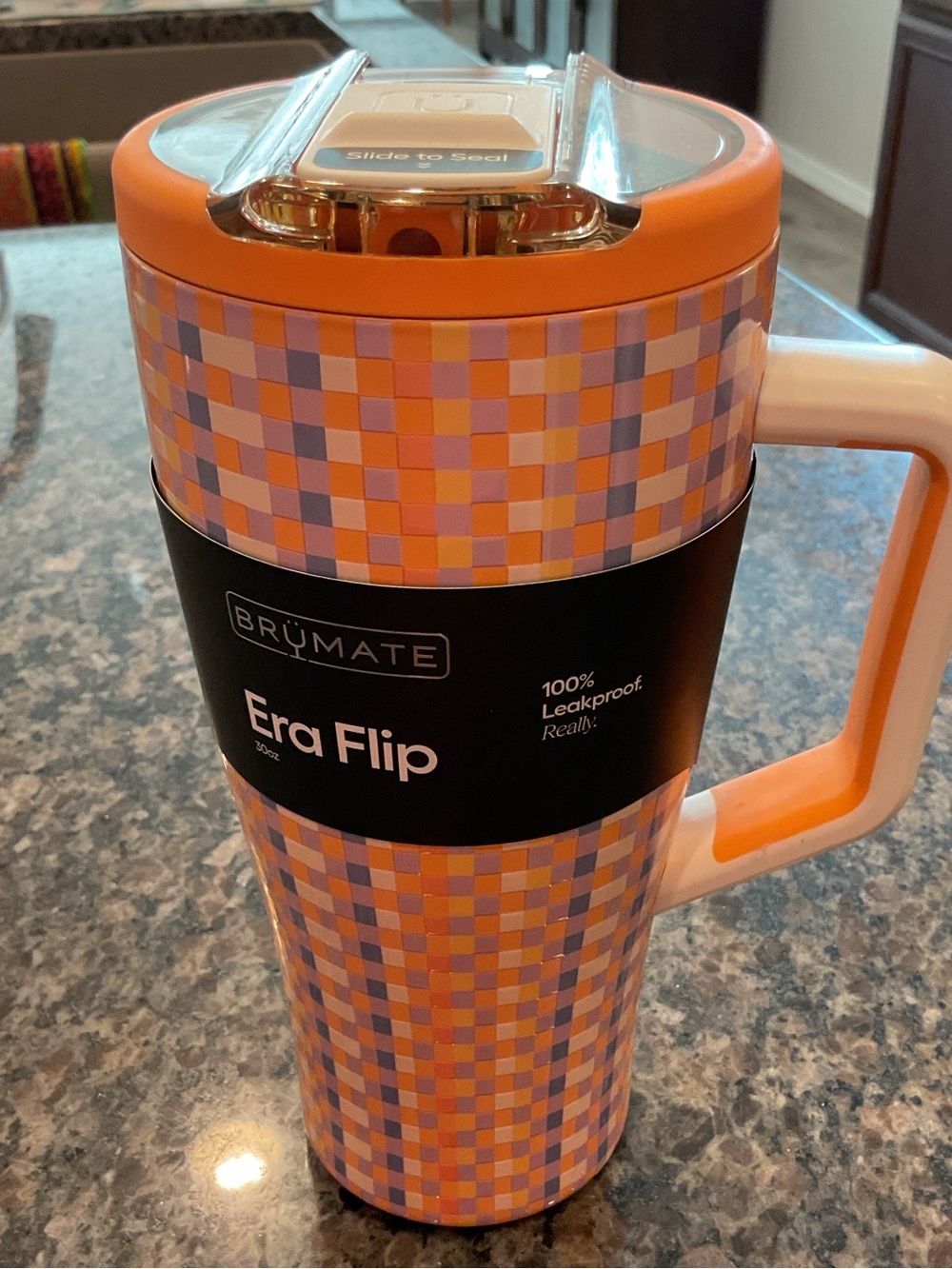 BrüMate Era Flip Travel Mug - Orange & Purple Checkered 30 oz.